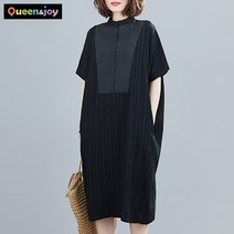 퀸앤조이 미녀77 반셔츠 플리츠 주름 반팔 미디 원피스***판매자 SSK무역***