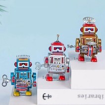 기타 바보사랑[디자인에버]빈티지 레트로 틴토이 양철 태엽 악기로봇 장식 소품, 옐로우로봇