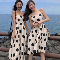 도트무늬 여름여행 여성 원피스 바캉스 밴딩 프릴 여자 여름 반팔 로맨틱 A라인