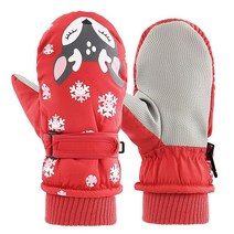 아동용 겨울 스노우 장갑 남아용 방수 스키 벙어리 장갑 플리스 안감 유아 소녀 방풍 따뜻한 장갑 스노보드 야외 스포츠용 (A-블루 공룡 M(4-6세)), A-Dark pink deer