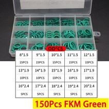 박스형 VMQ NBR FKM O 링 세트 고무 와셔 씰 어소트먼트 레드블랙그린 O링 자동차 가스켓 용, CHINA, 150Pcs FKM Green