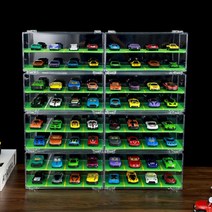 토미카 미니카 피규어 정리대 Domeka 아크릴 1:64 Hot Wheels 스토리지 박스 1:32 자동차 모델 장난감 디스플레이 선반, 1 복층 모델 64대(8팩) 총 64대