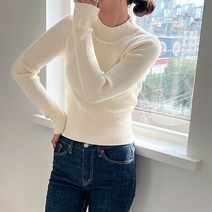 [코지] 여자 쫀쫀 골지 반목폴라 뒷트임 스트랩 니트