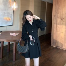 DFMEI 큰 사이즈 슬림 블랙 원피스 배 가리다 봄 여름 기질 특현 날씬하다 뚱뚱하다 mm 감령 작은 블랙 스커트 여자