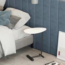 북유럽 소형 쇼파 침대 탁자 원목 철제 티 사이드 테이블, 화이트+블랙프레임