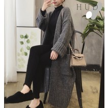 휴드 로프 빅 포켓 롱 니트 가디건