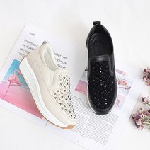 4cm 소 가죽 통굽 데일리 펀칭 슬립온 운동화 키높이 신발 스니커즈 슈즈