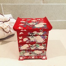 블랑 레드 3단 자개보석함 장미 목단 자개함 촬영소품 빈티지소품 인테리어, 노랑