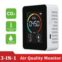 미세먼지측정기 실내공기질 산소농도 이산화탄소 경보기 5/3 In 1 이산화탄소 검출기 TVOC HCHO 모니터 창, 03 White No Battery