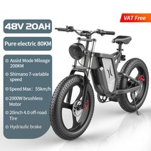 EKX X20 전기 자전거 30AH 2000W 48V 성인 산 Ebike 20 인치 산 오토바이 남자 도로 유압 오일 브레이크 전기 자전거, 중국, 2000W-20AH