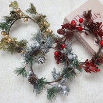 이너스 조화 크리스마스 캔들링 리스 글리터 솔방울 베리 장식 1P, 골드