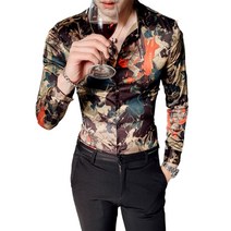 한국 스타일 슬림 개성 트렌드 프린트 셔츠 유럽과 미국 패션 남성 긴팔 셔츠