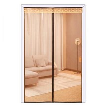 SKANDSALO 출입구 붙이는 모기장 방충망 방 문 창문 자석 자동 방충 커튼 문발 바란스 부착, 200x240+커피테두리+세로줄무늬커피샤