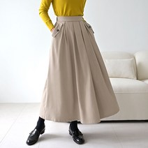 데일리앤 덴느 밴딩 핀턱 포켓 플레어 가을 맥시 롱 스커트