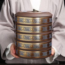 중국 전통 보이차 보관함 보관통 차 티 담는 항아리, 갈색 보라색 모래 (용복-빨간색) 세