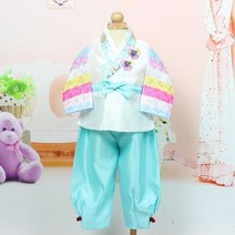 강아지 한복 옷 추석 설 전통 민족 아이, 하늘색
