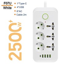 디자인멀티탭 캠핑멀티탭 여행용멀티어댑터 eu 플러그 ac 콘센트 전원 스트립 multitap extension cord electric socket with 4 usb fast, 나는 플러그, f07 화이트