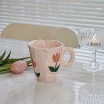 빈티지 시리얼볼 튤립 쓰임 떡볶이 파스타 홈카페 디저트그릇 분식집 그릇 빈티지코렐, 핑크 튤립 핸드메이드 머그잔 예약판매