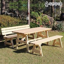 착한테이블 전문목수 한쪽등받이 원목 야외테이블 세트 파라솔 별매 정원 평상 테라스 야외용, 8인 한쪽 등받이 무도색