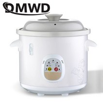DMWD 15L 전기 미니 슬로우 쿠커 스튜 수프 죽 건강 냄비 시간 제어 세라믹 베이비 푸드 요리 기계 식사 기선 EU, Button control