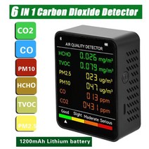 6 in 1 pm2.5 pm10 hcho tvoc co co2 다기능 대기 질 모니터 휴대용 co2 감지기 이산화탄소 tvoc hcho 감지기, 협력사, 6 in 1 블랙