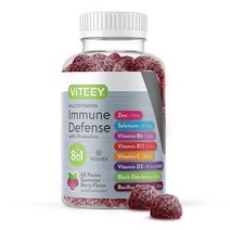 Viteey 8 in 1 부스터 펙틴 젤리 프로바이오틱스 포함 비타민 멀티비타민 베리 맛 [외관은 다를 수 있음 177579, 60개(1팩) -용량 및 사이즈를 확인해주세요