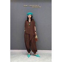 [케이로] 188159 QING MO 2023 봄 여름 루즈 프린트 탑 + 캐주얼 바지 여성 투피스 세트 ZXF1194 패션