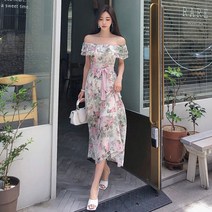 잘생쁨 여성 여름 청순 꽃무늬 플라워 오프숄더 롱 랩 원피스