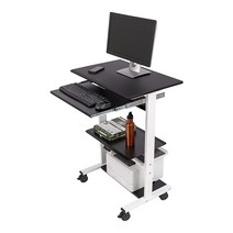 Stand Up Desk Store 모바일 롤링 높이 조절 가능한 스탠딩 워크스테이션 프린터 선반 및 슬라이드 아웃 키보드 트레이 포함 (블랙 프레임/블랙 탑 너비 76.2cm, White/Black