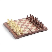 어린이 체스 세트 자석 접이식 두뇌활동 클래식 채스 게임 보드 CHESS 우드색 미니