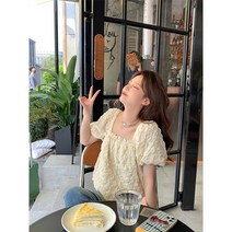 벌룬소매블라우스 실크블라우스 여성 여름 반팔셔츠 뚱뚱한 뱃살가리기 상의 디자인감각 보이핏 볼륨 프렌치 4759520064