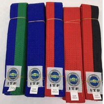 태권도 발차기미트 태권도복 전문가용 10 가지 색상 ITF 승인 벨트 가라테 유도 더블 랩 무술 스트라이프 스포츠, 200cm, 01 Green-Blue
