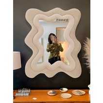 비정형 전신 거울 조명 물결 스탠드 대형 엔틱 미드센츄리거울목욕 전신 벽 거울 심장 미적 침실 가정 장, 02 70 X95CM