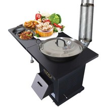주물 화목 난로 옛날 동계 무연 야외 무쇠 아궁이, 50cm휠+4m연통+부속품+40cm냄비+주전자