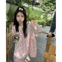 핑크 자수 미니 66사이즈 주수 여름 퍼프 원피스 빅사이즈 아방한 박스형 시원한 SY