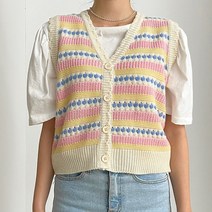 퍼니걸스 6121 데일리 브이넥 팝 하트 펀칭 니트 조끼 여성의류