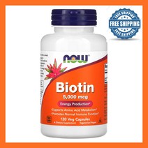 Now Foods 나우푸드 비오틴 5000mcg 120배지캡슐 쌀가루 스테아르산 하이프로멜로스 Biotin Rice Flour