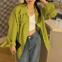 POMTOR 여성 기본카라 스트라이프셔츠 남방