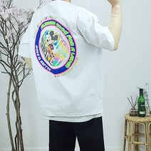 반즈하우스 남자 여자 공용 디즈니 정품 스카치 반사 로고 미키마우스 오버핏 반팔 티셔츠 (4컬러)