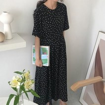 땡땡이원피스 도트 무늬 원피스 폴카 여성 봄 여름 우아한 보헤미아 루즈핏 패션 레트로 가운 청순한, 블랙, L