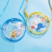 PVC원형비닐가방꾸미기 패키지 크로스백 비치백, 비닐가방(노랑)_투명스티커(해변가)