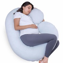 1 MIDDLE ONE 임신 베개 임산부 지원을 위한 C자형 전신 베개 임산부 수면 베개 저지 커버 포함 (라이트 그레이) 110406, Light Blue