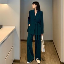 FANSYLI 여성 루즈핏 정장 세트 추동 캐주얼 정장 와이드 팬츠 투피스