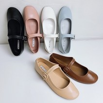 라운드 메리제인 플랫 슈즈 6color 둥근코 파스텔 앨리스 버클 벨티드 단화 1cm