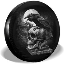 러기지스크린 Crow The Skull스페어 타이어 커버 자동차 액세서리 범용 스페어 휠 프로텍터 트레일러 Rv suv용 맞춤형, Black+16in
