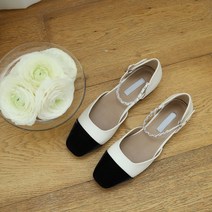 [쥬드] 1.8cm 콤비배색 발목스트랩 스퀘어코 루크레 투톤 체인스트랩 플랫
