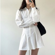 [랜덤플레이] 허리 밴딩 싱글 셔츠 원피스