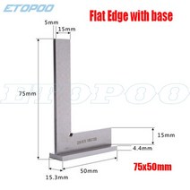 눈금자 게이지90도 플랫 에지 카펜터 스퀘어 Bladed 사각 L 모양의 목수 통치자 마킹, 04 75x50 with base
