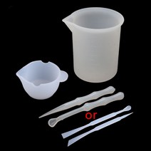 4pcs 재사용 가능한 세척 가능한 실리콘 수지 믹싱 측정 컵 도구 키트 스틱 스푼 UV 에폭시 수지 보석 도구, 분명한