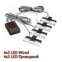 4x3 Led 무선 원격 구급차 경찰 조명 12V FSO 스트로브 경고 자동차 비상 플래시 스트로보 스코프 액세서리, wired 4x3 LED, All White